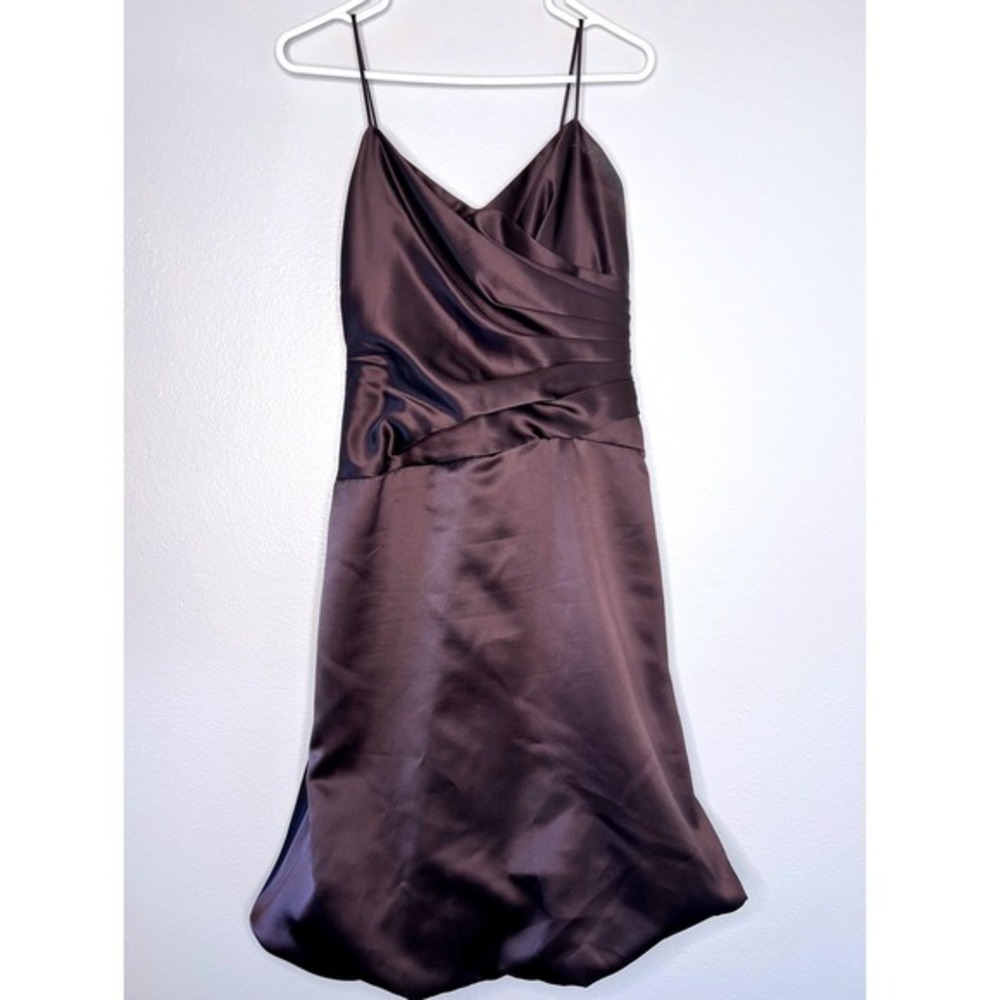 Vera Wang Maids Brown Satin Ruched Bubble Hem‎ Cocktail Dress Size 8 Espresso